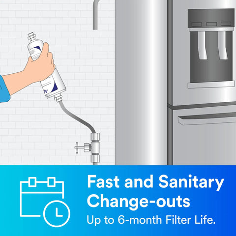 Installing inline water filter for refrigerators ice makers and drinking fountains that cuts chlorine taste and odor.