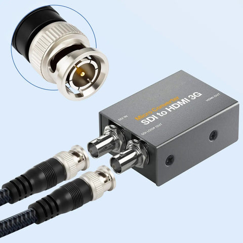 BNC Male 75 Ohm RG-6/U Coaxial Cable with SDI to HDMI converter for HD security systems