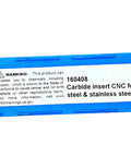 Replacement Carbide Inserts CB160408 APKT160408-PM YBG202 for Aluminum with warning label.