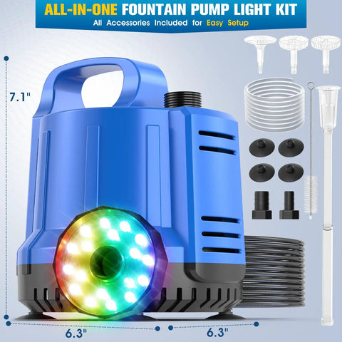2 In 1 Pond Filter With Pump And Fountain Lights For Koi Ponds Includes Auto Water Sensor And 16 Ft Hose Dark Blue