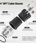 Heavy Duty 304 Stainless Steel One Quarter Inch Waterproof Cable Gland IP68 Adjustable Four To Eight Millimeter Cable Gland Protectors Weatherproof Pass Through 2 Pack shown in exploded view highlighting components.