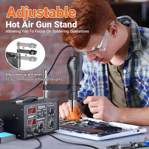 Technician using Two In One Hot Air Rework Soldering Station Kit with Adjustable Holder for Electronics Repair and SMD Rework