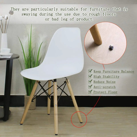 M6 Adjustable Leveling Feet 20 Pack With 15x6mm Base and 10mm Thread Length For Furniture Legs Desk Table Chair Floor Protectors Ideal For Home Office Use Hardwood Tile Laminate Floors Indoor Use shown on a chair.