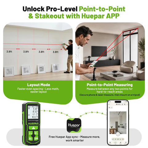 Using Bluetooth Laser Distance Meter 200 Feet With App Control for layout mode and point-to-point measuring indoors