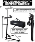 Beefed Up Heavy Duty Bike Repair Stand With Storage Bag, adjustable height to 63 inches, telescoping and folding design