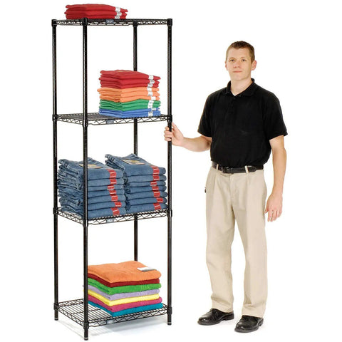 Top Notch 4 Tier Adjustable Wire Shelving Unit 18 X 24 X 74 Inches, Nsf Certified Commercial Storage Rack With Heavy Duty Black Epoxy Finish, Drop Dead Simple Shelf Alignment And Sturdy Leveling Feet Built To Last