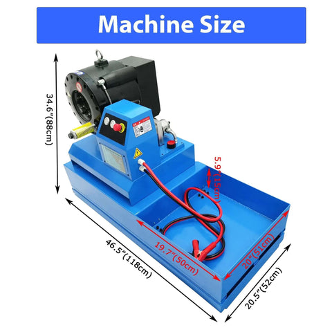 Portable Hydraulic Hose Crimper One Quarter Inch To Two Inch High Pressure Vehicle Hose Crimping Machine 32 MPa With 13 Die Sets dimensions