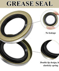 Two trailer bearing grease seals with brass outer ring and black rubber dual lip for 1'' axles