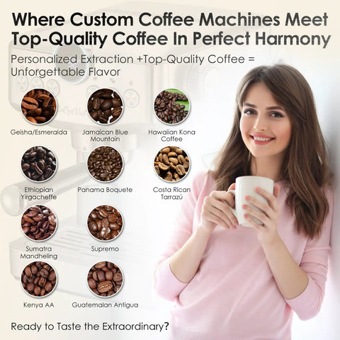 Next Level 20 Bar Espresso Machine With Precise Temperature And Time Controls Crafted In Sleek Stainless Steel, woman holding coffee.