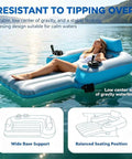 Rechargeable Dual Motor Electric Pool Lounger Inflatable Water Float on calm water with storage compartments.