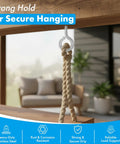 Beefy Stainless Steel Screw Eyes Set Of Three Heavy Duty Eye Bolts installed, holding rope on wood project indoors.