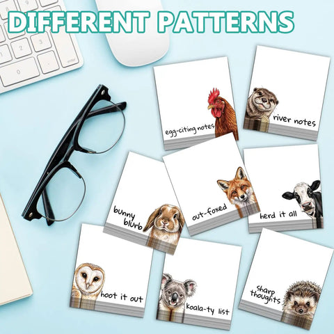 9 Pack Cute Sticky Note Pads With Funny Animal Puns Hand Drawn Style Notepads for Office and School Supplies on desk