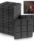 High Density Acoustic Foam Wall Panels Twelve Pack Heavy Hitter Noise Dampening Studio Tiles in stacked arrangement.