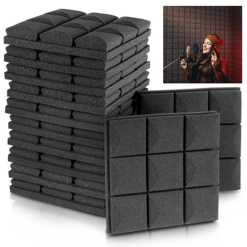 Game Changing High Density Acoustic Sound Foam Panels 12 Pack, black polyurethane, stacked panels for sound control in studios.