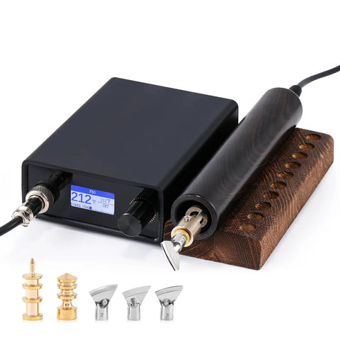 Leather Creaser Machine All-In-One Kit With 140-932 F Heat, Electric Edge Creasing Tool on wooden receptacle base