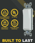 3-Way Decorator Paddle Light Switch With Dual Location Control, 15A 120 277V, On Off Rocker, White, Modern Sleek Wall Switch For Staircases, Hallways And Living Rooms, side view