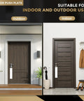 Tough As Nails Door Push Plate With Kickproof Reinforcement And Tight Security Guard For Main Entrance Protection Clean White Finish mounted on wooden doors for indoor and outdoor use.