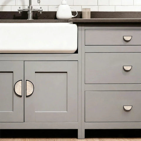 Cream Beige Marble Texture Cabinet Pulls 2 Pack Black Semicircle Drawer Handles With 3 Inch Hole Centers For Kitchen Vanity Bathroom Dresser Hardware Solid Cabinet Handles For A Slick Modern Home Upgrade on kitchen drawers