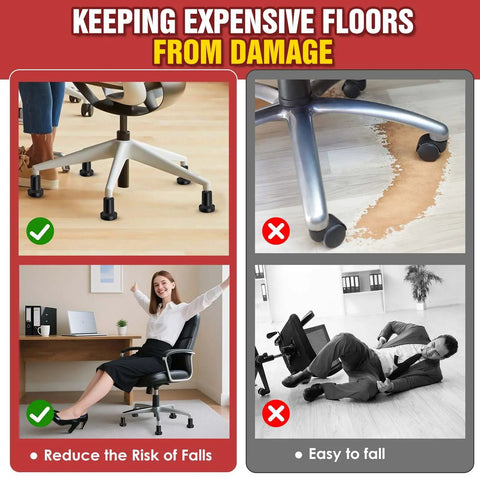Image showcasing Premium Office Chair Glides Replace Swivel Casters With Slick Stationary Fixed Feet. Floor protection and fall risk reduction.