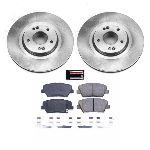 PowerStop front brake kit: 2 rotors, 4 ceramic pads, hardware for Hyundai Santa Fe Sport 2013-18 / Kia Sorento 2014-20