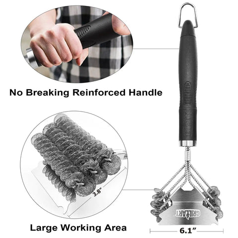 Bristle Free Grill Brush And Scraper 18 Inch Safe BBQ Cleaner with reinforced handle and large working area for grilling.