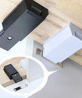 Push To Open Cabinet And Drawer Latches Multipurpose Hardware Accessory for modern kitchens, black and white shown in usage