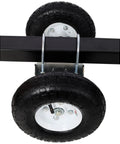Smooth Rolling Dual Gate Wheel With 10 Inch Pneumatic Tires And 300 Lb Heavy Duty Build For Chain Link Fence Sliding Swing Gates showing tires and bracket.