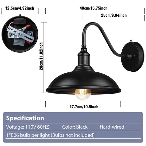 Black Dusk To Dawn Barn Light Fixtures With Gooseneck Outdoor Lighting dimensions and specifications.
