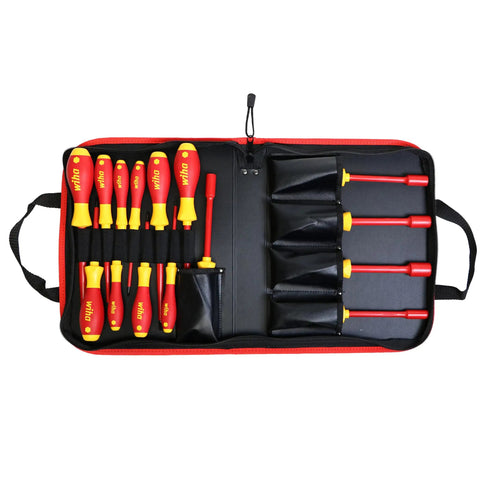Insulated Screwdriver Set For Electricians Slotted Phillips And Inch Drive 1000 Volt Rated 15 Piece With Soft Grip Handle
