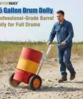 Heavy-Duty 55 Gallon Drum Dolly With Massive 16 Inch Pneumatic Tires For All Terrain Mastery, Handles Up To 1000 Pounds Effortlessly In Garages, Workshops And Outdoors, moving over rough ground.