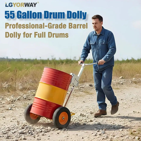 Heavy-Duty 55 Gallon Drum Dolly With Massive 16 Inch Pneumatic Tires For All Terrain Mastery, Handles Up To 1000 Pounds Effortlessly In Garages, Workshops And Outdoors, moving over rough ground.