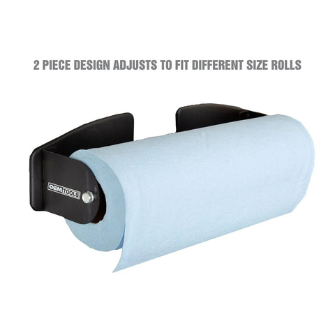 Magnetic Paper Towel Holder For Toolboxes And Cabinets, Heavy Duty Rubber Magnets, Adjustable Mount with blue paper towel roll