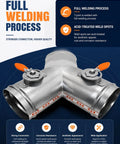 Premium Stainless Steel Air Duct Damper Featuring A Sharp Three Way Adjustable Backdraft Valve For Zero Sweat Exhaust Fan Ventilation And Pro Level Hvac Setup, showcasing full welding process with T-joint.