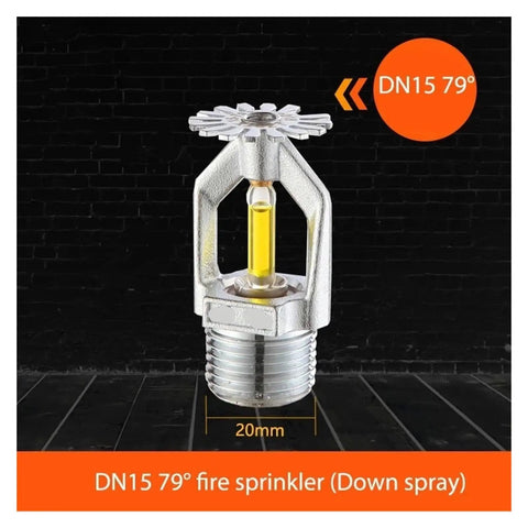Ace Five Pack Fire Sprinkler Heads With Up And Down Spray Pattern For Hassle Free Ceiling Install DN15 79C Activation Big Time Emergency Readiness Built Different, showing a DN15 79° down spray sprinkler with yellow indicator.