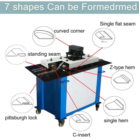 Electric Sheet Metal Seamer Pro Grade Multi Functional Seam Lock Forming Machine With 7 Shape Options For 1.2mm Iron Sheet diagram