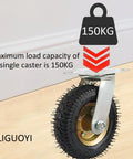 Two Pack Heavy Duty Inflatable Rubber Swivel Casters Silent Gliding Wheels showing a caster with a maximum load of 150KG.