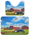 Farm Tractor Print Bath Rug Set 2 Piece Non Slip U Shaped Contour Toilet Mat And Plush Bath Mats showing blue tractor in field