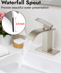 Waterfall Spout Bathroom Faucet With Single Handle 1 Hole Mount Modern RV Lavatory Vanity Basin Tap Brushed Nickel Finish