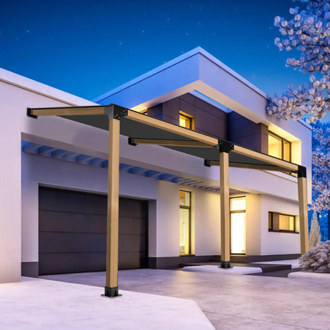 No-Fuss 15 Degree Lean Pergola Kit 4x4 Post Brackets, 4-Way Slanted Roof Brackets, Angled Post Base For Outdoor Wood Beams, DIY Gazebo Carport Sunroom Cabin Hardware Kit