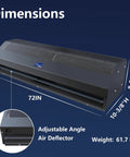 72 Inch Black Commercial Air Curtain, 2350 CFM Heavy Hitter Indoor Entrance Fan with adjustable air deflector dimensions.