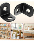 Heavy Duty Black Stainless Steel Corner Braces For Furniture And Shelving Legit Rock Solid Right Angle Hardware With Screws in black finish.