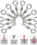 12 Piece Beefy Stainless Steel M6 Eyebolts For Concrete Walls And Brick Heavy Duty Expansion Screws With Lifting Ring Hooks 880 LB Working Load