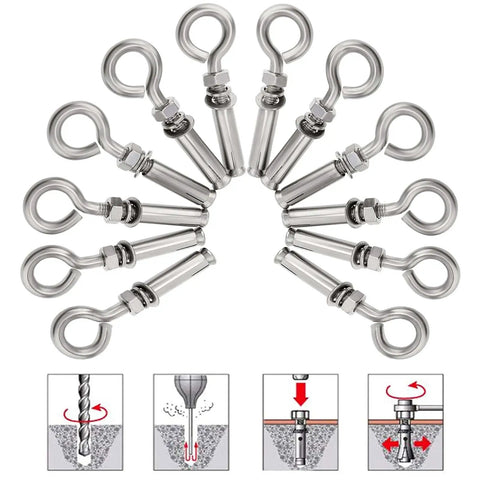 12 Piece Beefy Stainless Steel M6 Eyebolts For Concrete Walls And Brick Heavy Duty Expansion Screws With Lifting Ring Hooks 880 LB Working Load