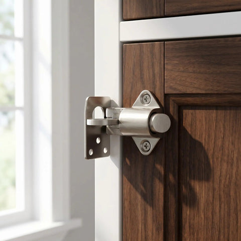 Spring Latch Lock for Cabinets and Windows, Zinc Alloy Self Closing Bolt Latch with Screws, Easy Install on wooden door