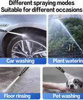 Different spraying modes with Beefy High Pressure Car Wash Water Gun With Booster Nozzle for cars, plants, floors, pets.