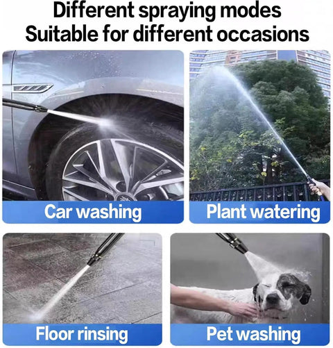 Different spraying modes with Beefy High Pressure Car Wash Water Gun With Booster Nozzle for cars, plants, floors, pets.