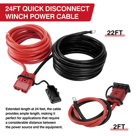 24 Ft Quick Disconnect Winch Power Cable 4 Gauge Copper Wiring With 420 Copper Strands, 600 Volt Rated High Current Winch Wire For Maximum Pulling Power And Smooth Power Delivery, red and black coils