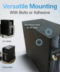 Rock Solid Gaming Console Security Enclosure And Tower Computer Lock Box With Heavy Duty Steel Anti Theft Cabinet Keyed And Wall Or Desk Mount Setup, showing mounting options.