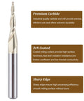 SpeTool tapered ball nose end mill with 1/4-inch shank and 1/32-inch radius, ZrN coated for 3D carving