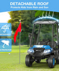 Big Kid Approved 24V Electric Ride On Car Crew Ready 4 Seater Kids Golf Cart With Full Seatbelts rear view with detachable roof.